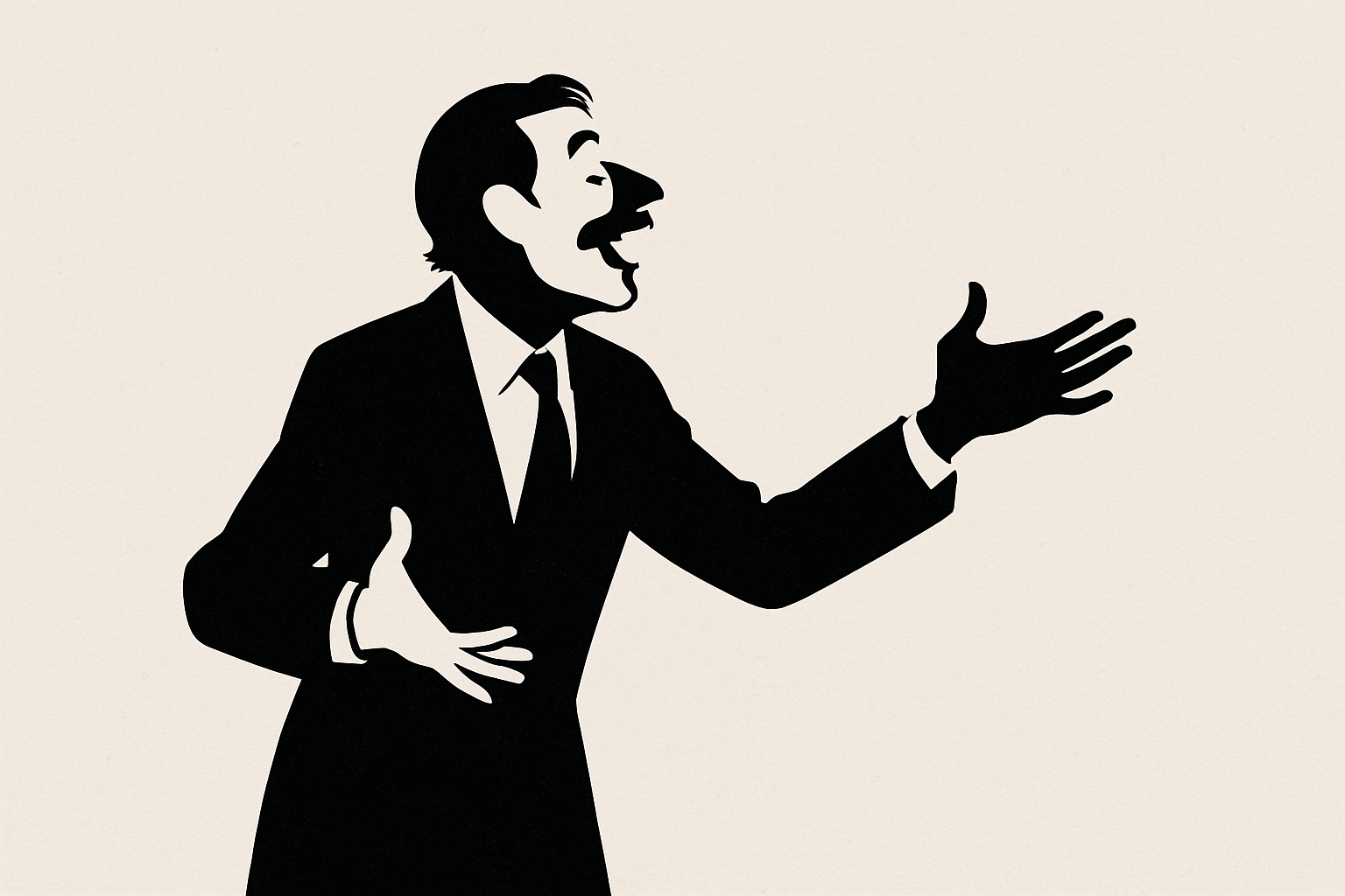 Ilustração em silhueta de um homem gesticulando, em estilo minimalista, representando reflexão sobre o comportamento humano